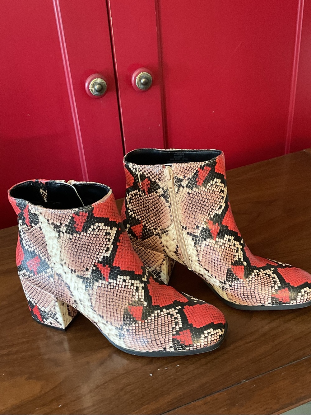 Mix No. 6 Red Snake-Print Ankle Booties
